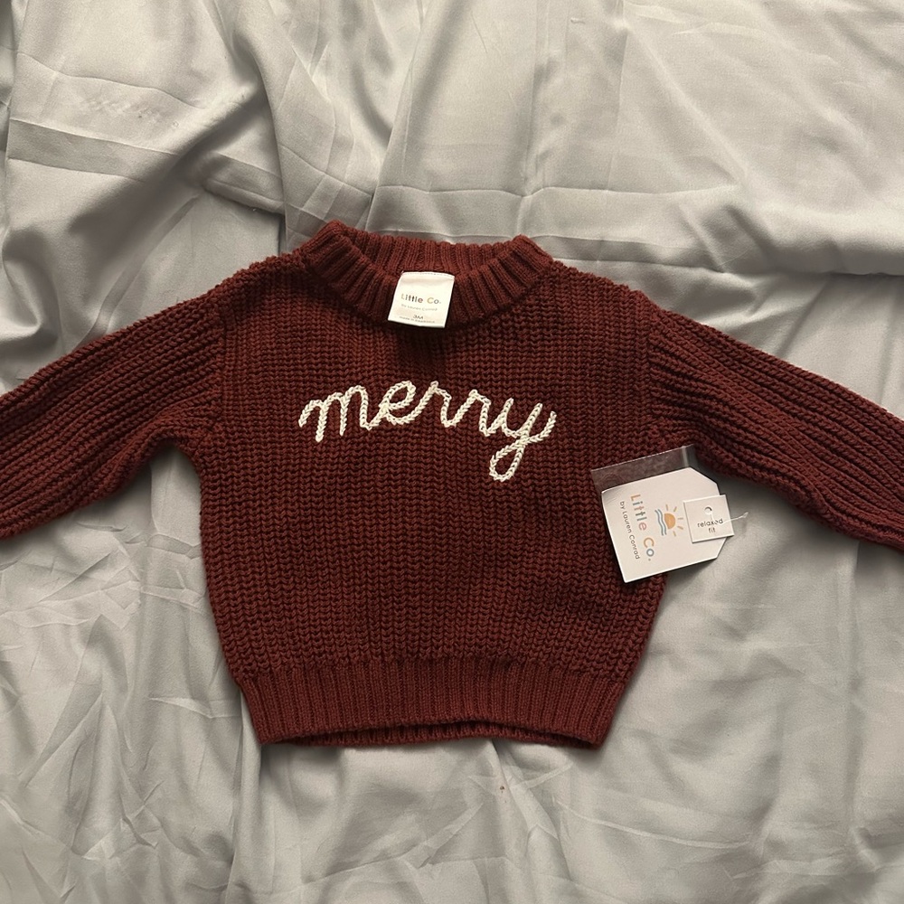 Little Co. Kids' Maroon Sweater - Festive Design